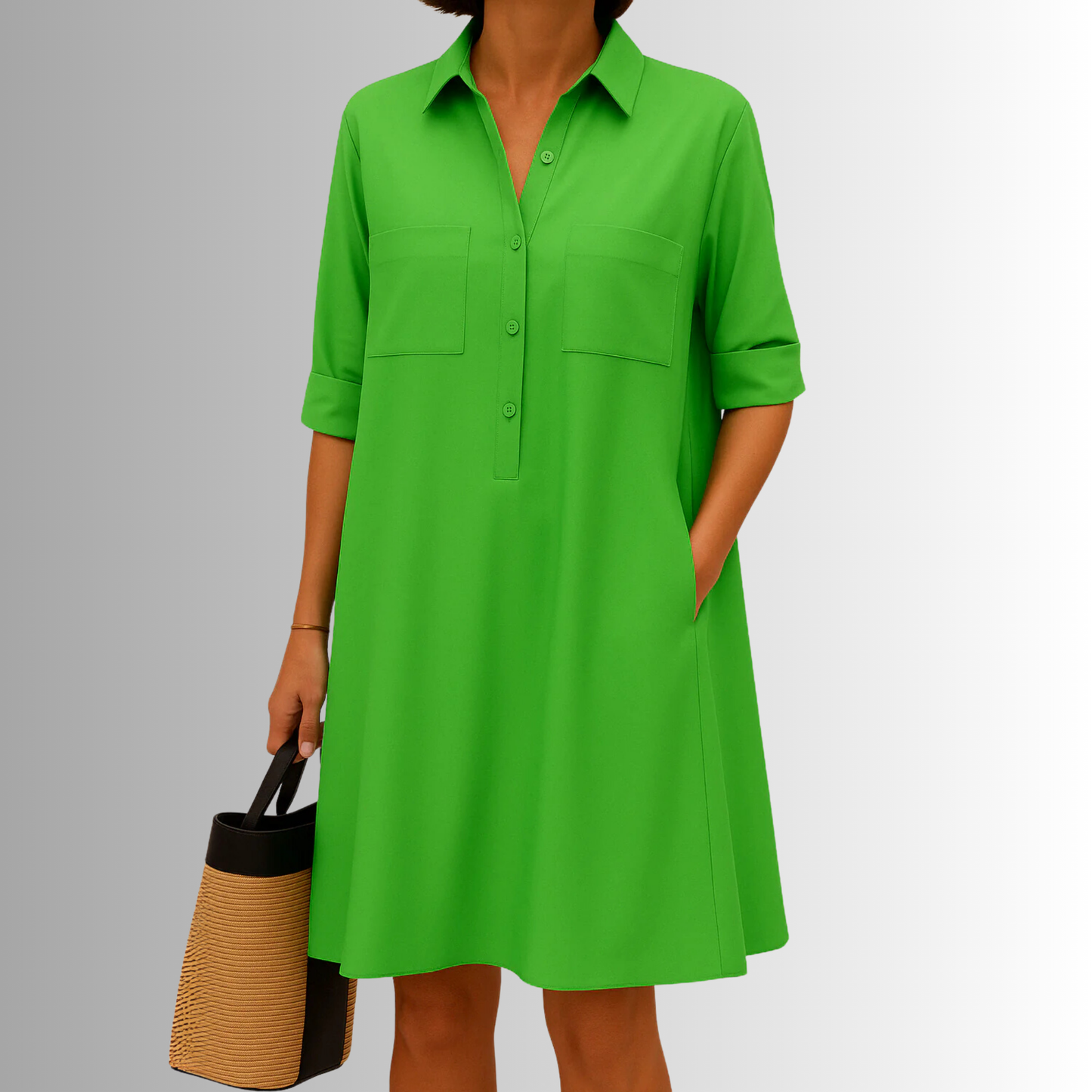 MODEGEIST Damen A-Linien Knopf-Kleid leichter Stoff Sommer