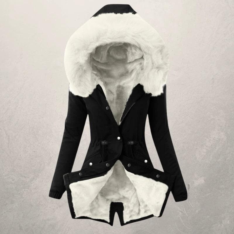 ModeGeist | Parka-Jacke - Mittellange Passform - Gefüttert mit Kunstfell - Kapuze und Knopfverschluss