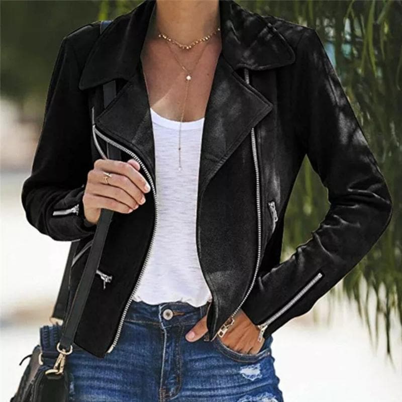 ModeGeist | Kurze Wildlederjacke mit Reißverschlüssen Kunstleder Modern und Stylisch