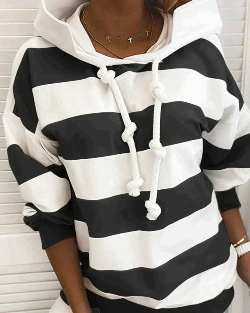 ModeGeist | Hoodie - Damen Herbst Gestreifter Hoodie