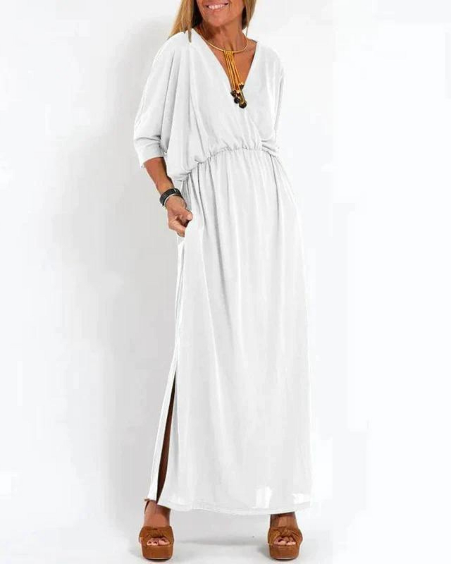 MODEGEIST Damen Langes Kleid Fließend Verstellbare Träger Sommerkleid