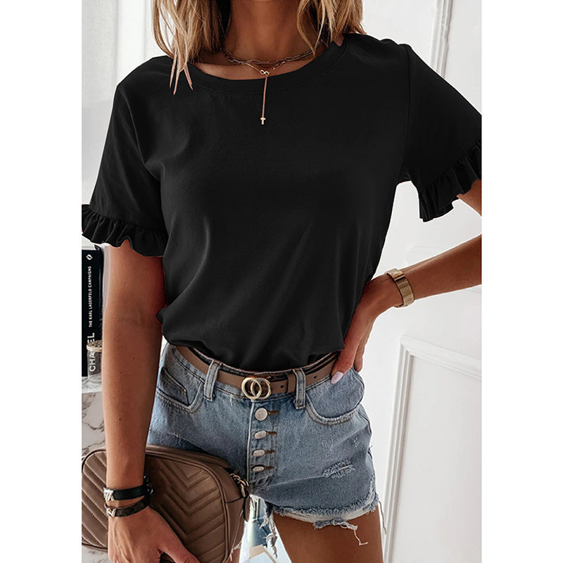 Fudus Kurzarm Bluse mit Rundhals und Rüschen