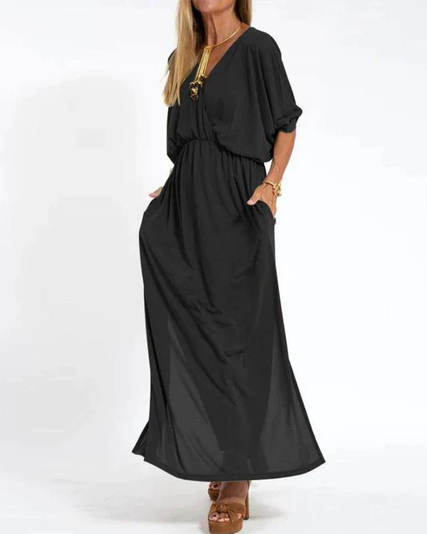 MODEGEIST Damen Langes Kleid Fließend Verstellbare Träger Sommerkleid