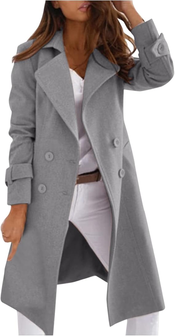 ModeGeist | Eleganter Frauen Wollmantel mit Knopfverschluss