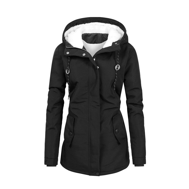 ModeGeist | Damen Fleecejacke mit Kapuze und Kordelzug