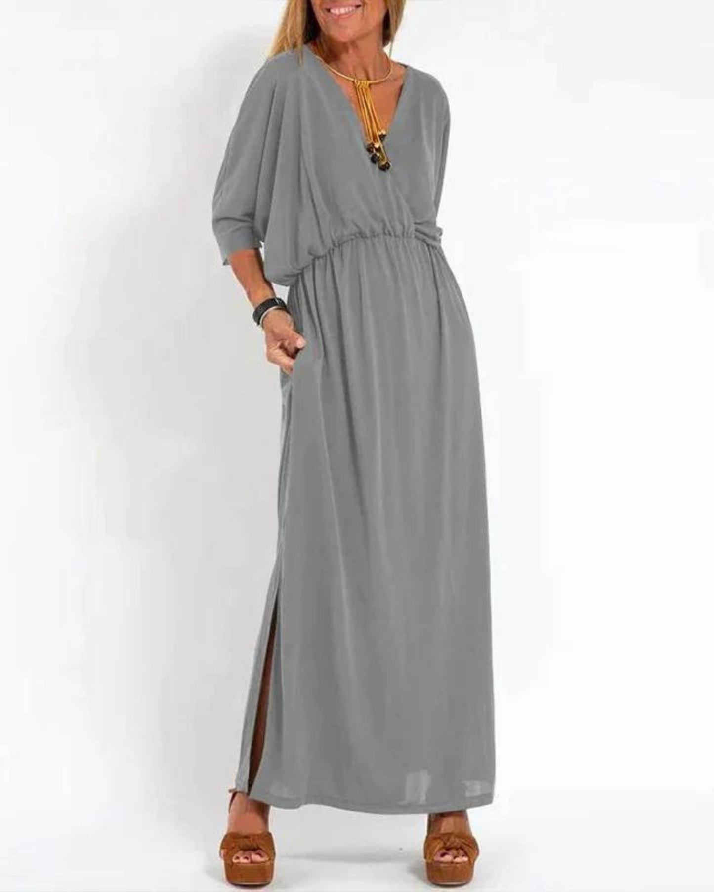 MODEGEIST Damen Langes Kleid Fließend Verstellbare Träger Sommerkleid