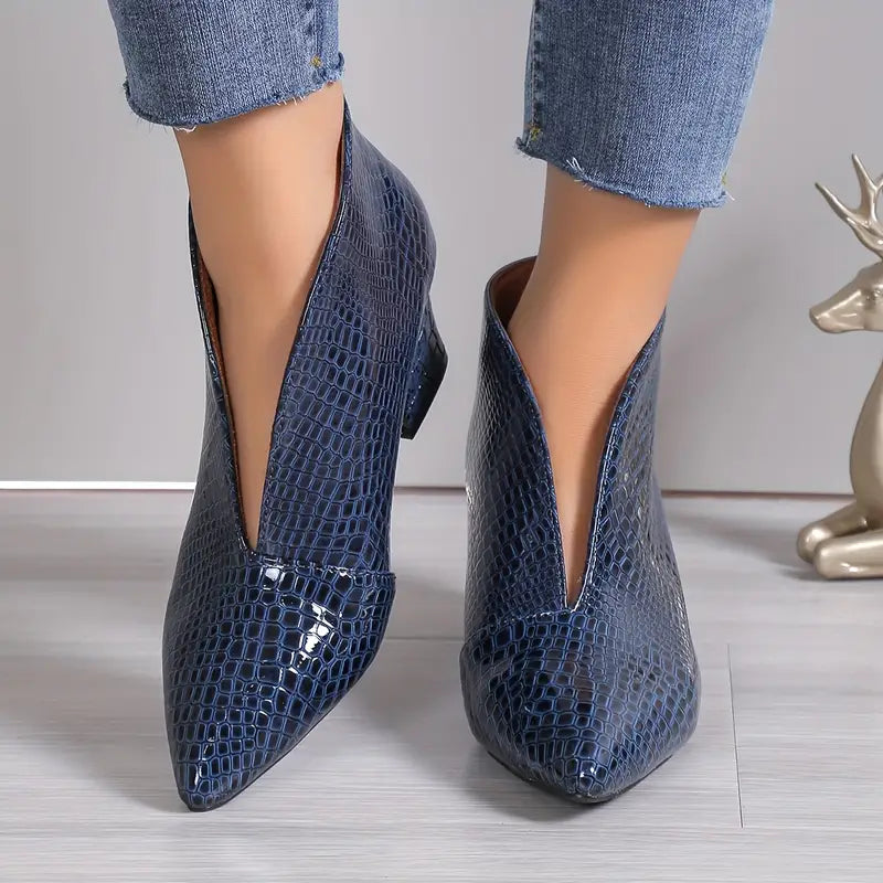 MODEGEIST Damen Ankle-Boots Leder strukturiert Blockabsatz Schwarz