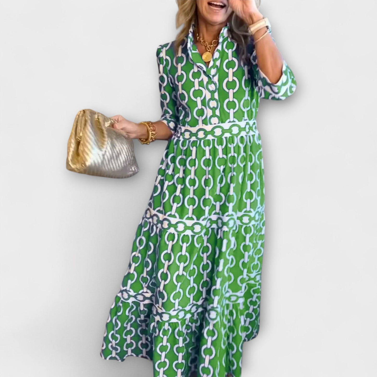 MODEGEIST Damen Midi-Kleid Kettenmuster Ärmellos Casual