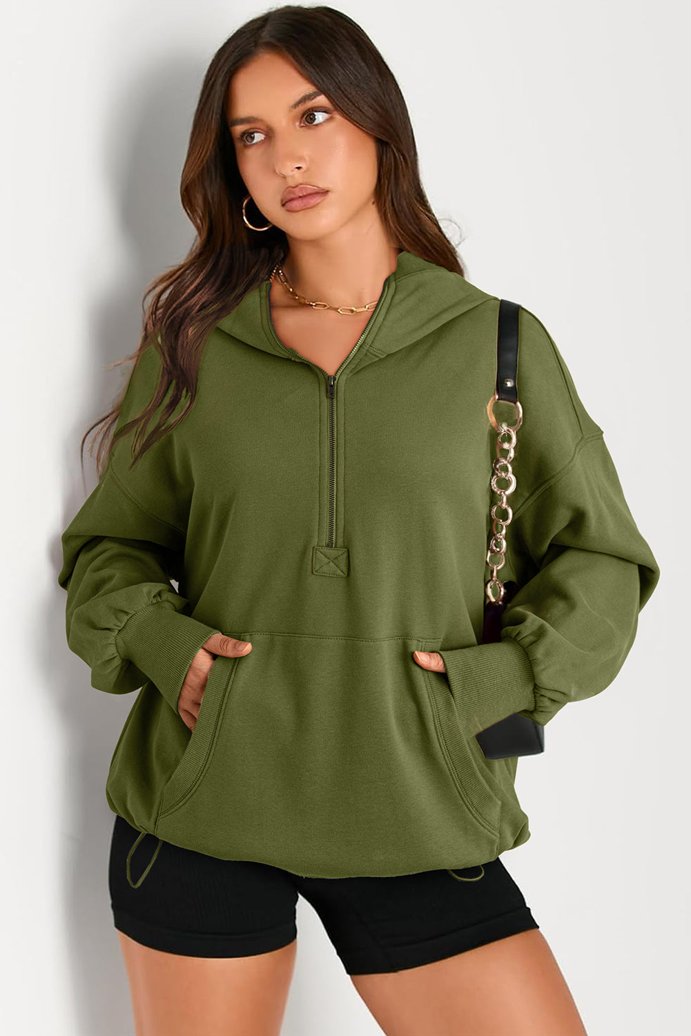 Fudus Damen-Pullover: Urban, locker, mit Reißverschluss und Kapuze