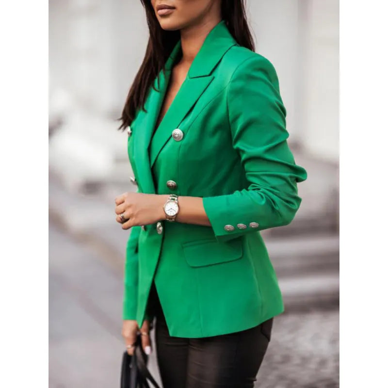 ModeGeist | Lange Elegante Damenblazer Mit Doppelter Knopfleiste