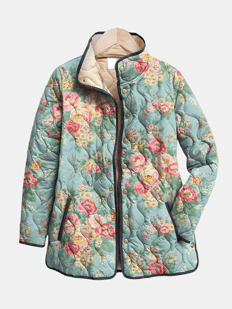 MODEGEIST Damen Steppjacke Blumenmuster hell gefüttert