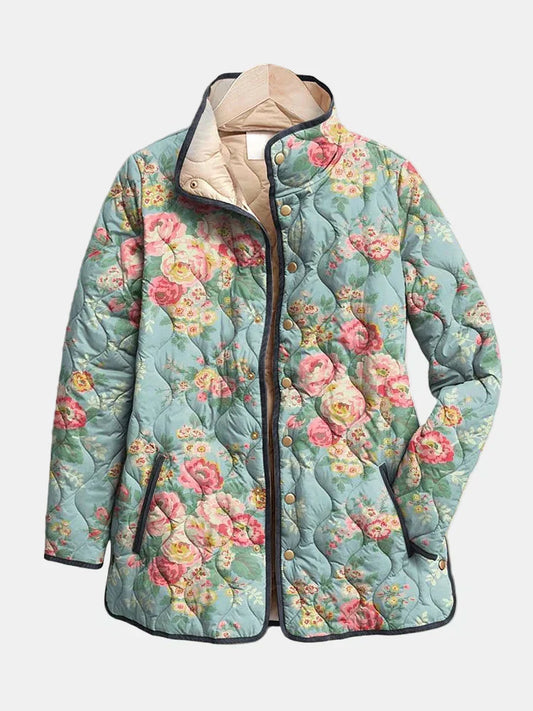 MODEGEIST Damen Steppjacke Blumenmuster hell gefüttert
