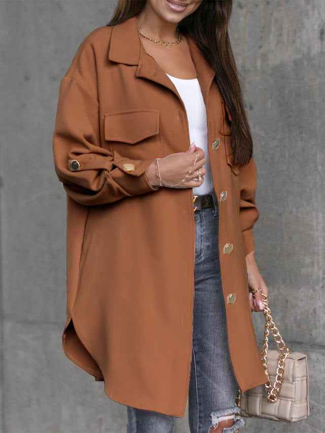 ModeGeist | lange Hemdbluse mit Knöpfen, Wollkragen und Revers