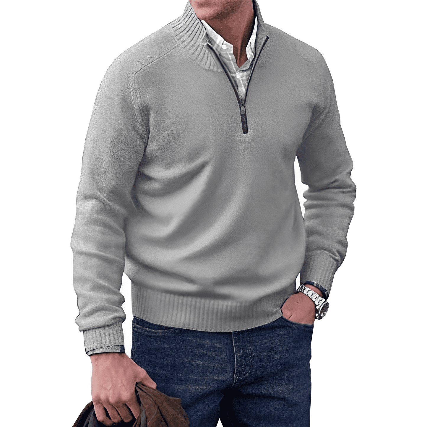 ModeGeist | Klassischer Halb-zip Pullover für Männer Baumwolle Komfortabel und Warm