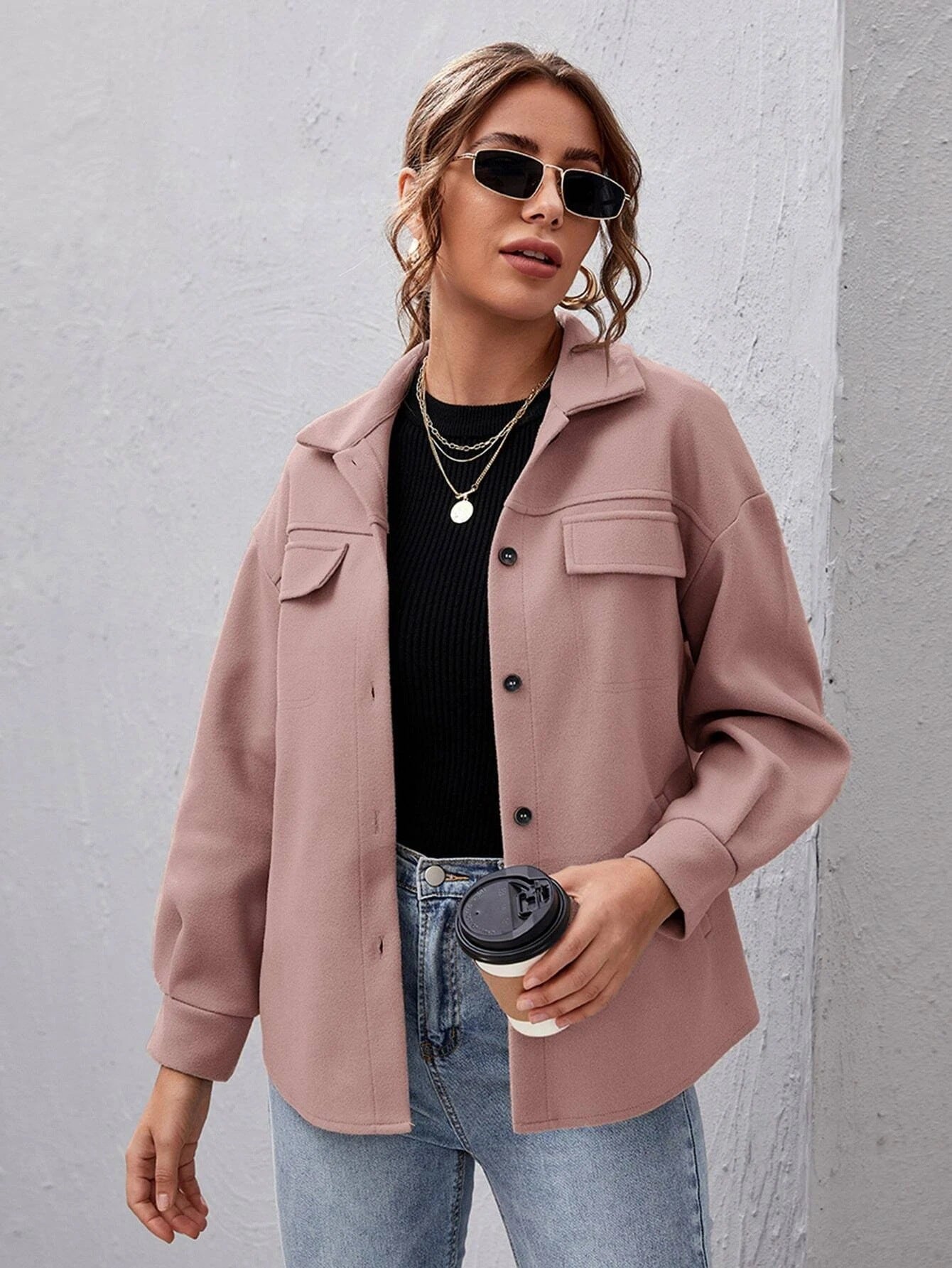ModeGeist | Locker Schulter Shacket mit Taschen