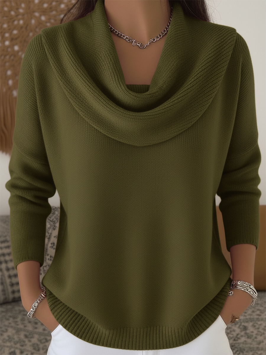 MODEGEIST Damen Strickpullover Cowl-Kragen Relaxed-Fit Weich