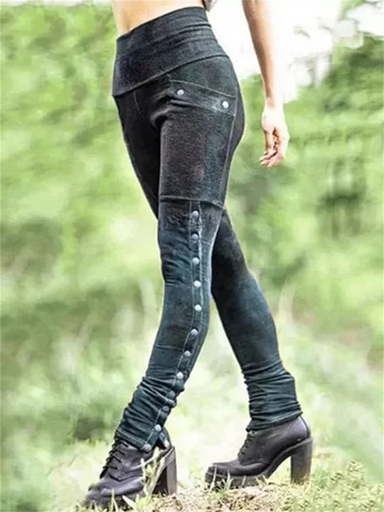 MODEGEIST Leggings mit ausgewaschener Knopfleiste