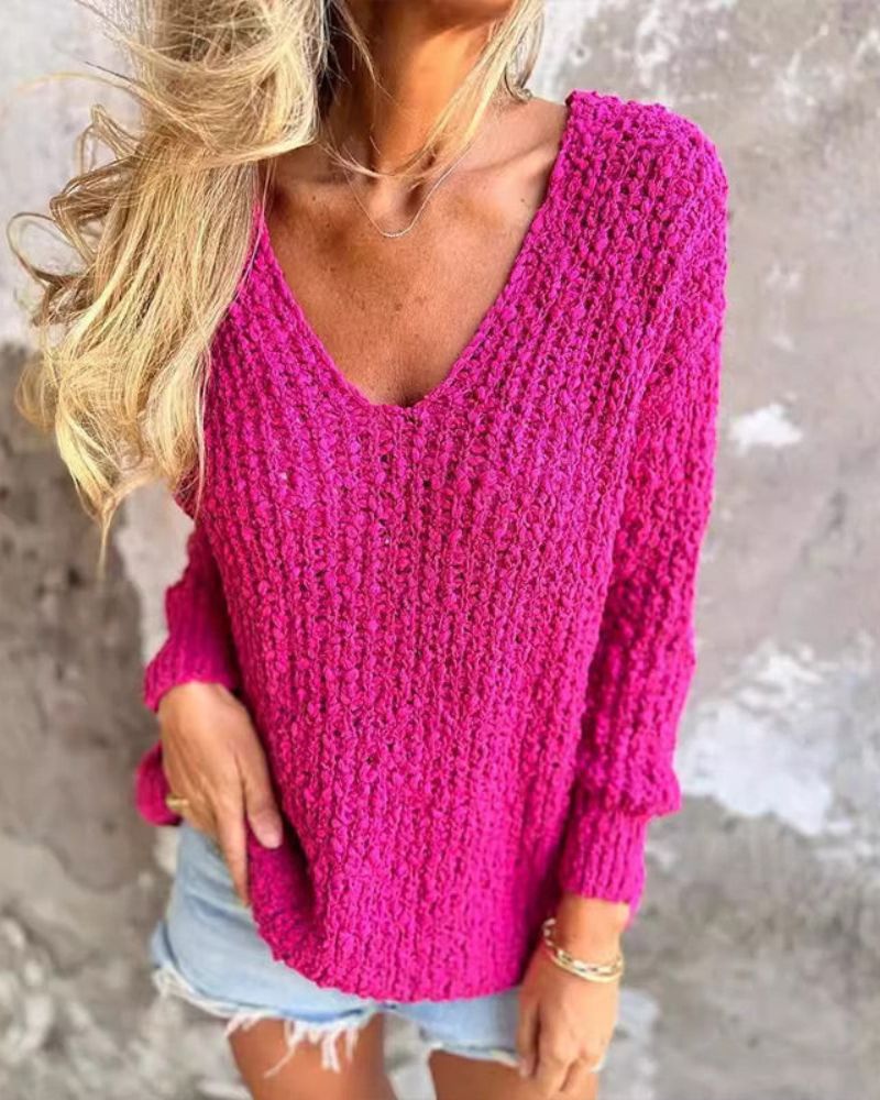 ModeGeist | Strukturierter Häkelpullover mit Langen Ärmeln