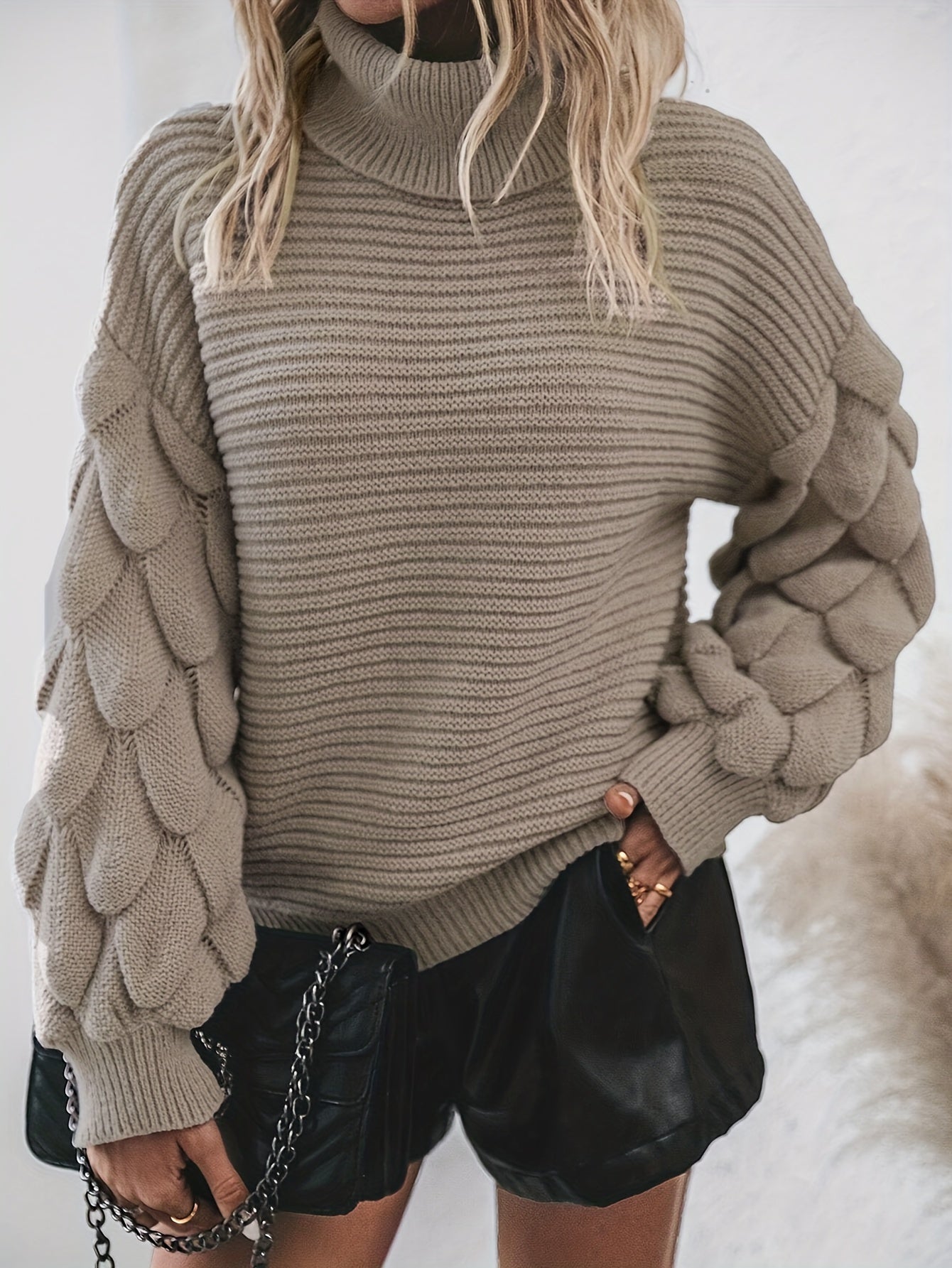 ModeGeist | Strickpullover mit Hohem Kragen Weich und Elegant Einzigartige Ärmel