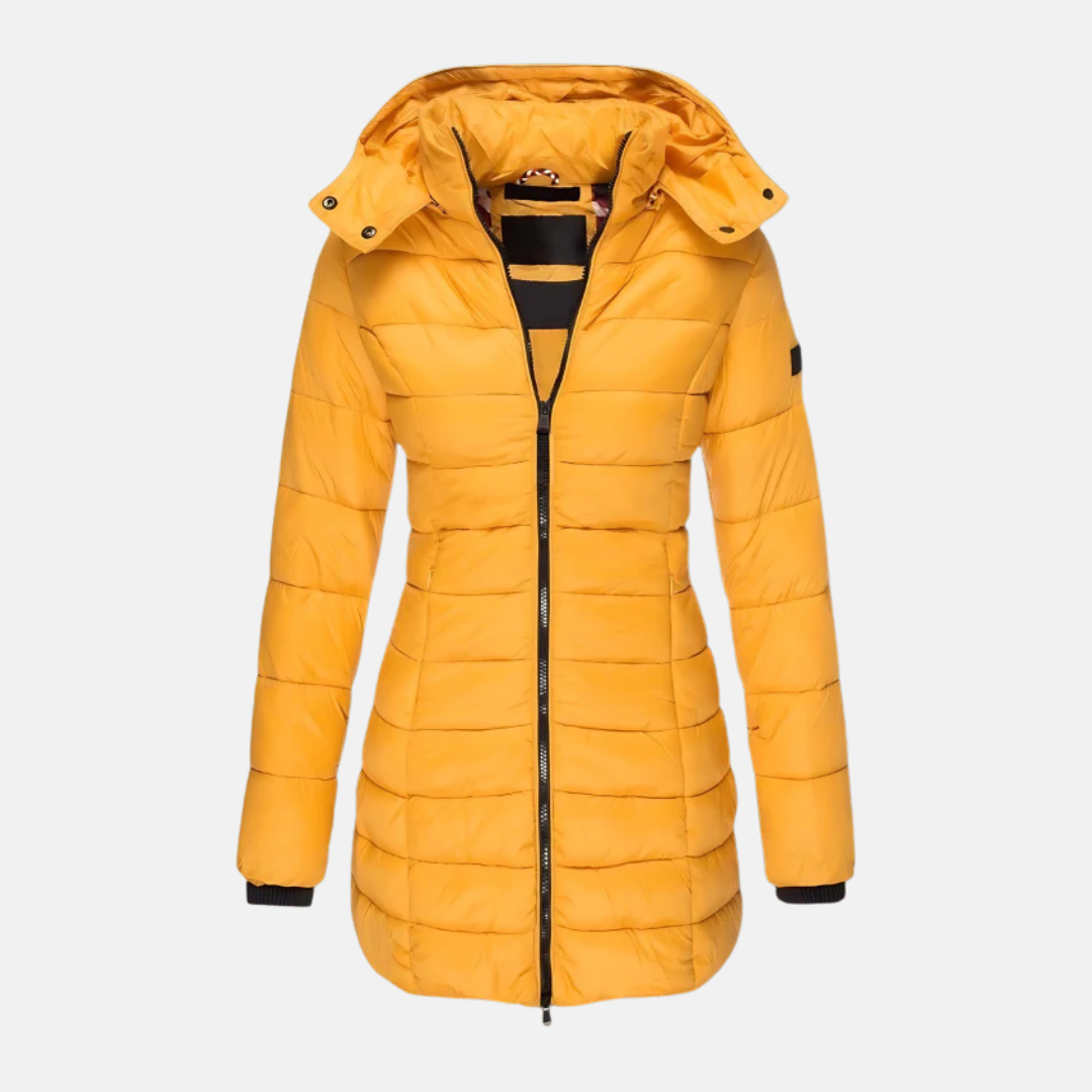 ModeGeist | Pufferjacke - Slim Fit - Gepolstert - Mittellang - Mit Kapuze und Rippbündchen