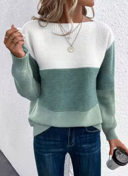 Verine: Edler Pullover mit dreifarbigem Patchwork-Design