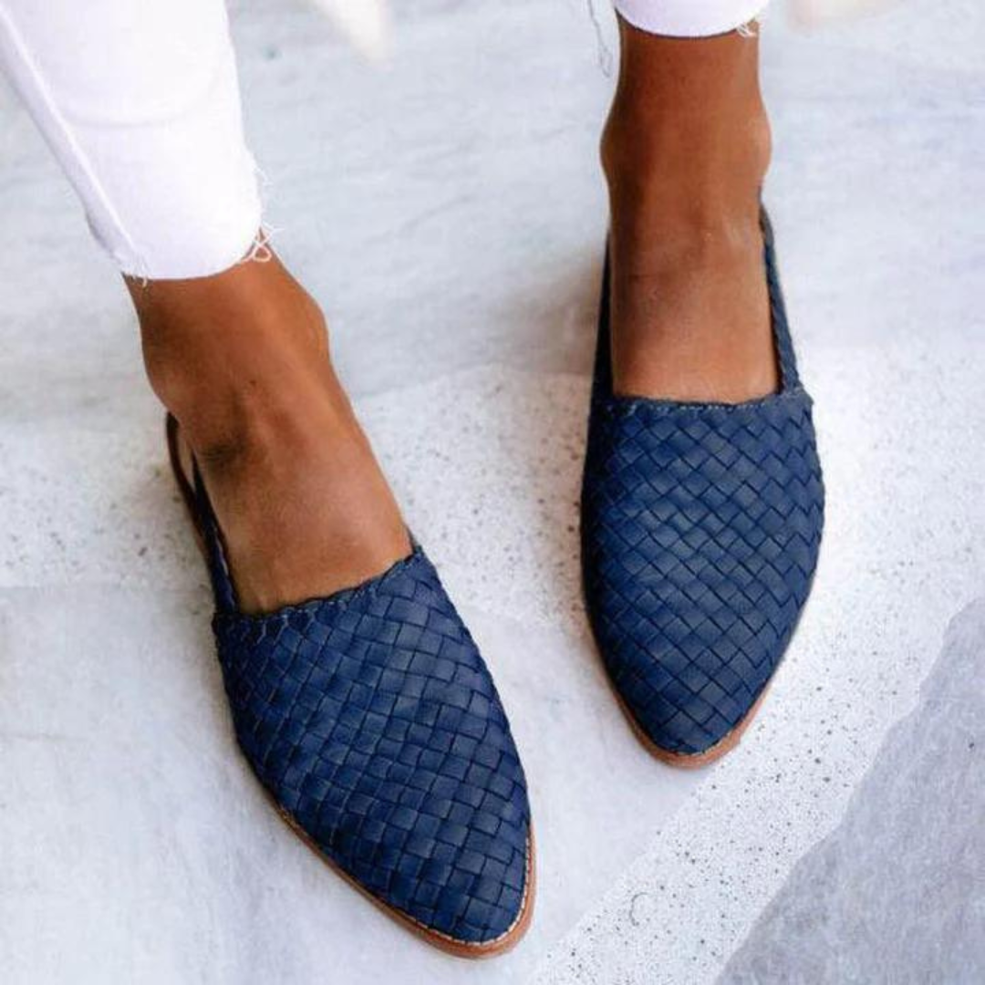 MODEGEIST Damen Ballerinas Geflochten Veganes Leder Klassisch
