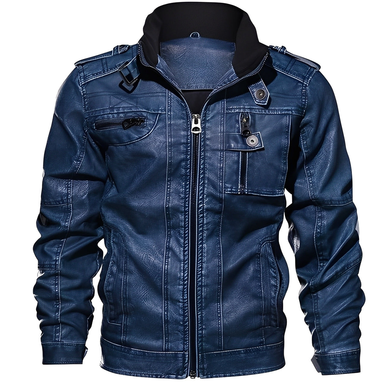 ModeGeist | Klassische Lederjacke mit Taschen für Männer