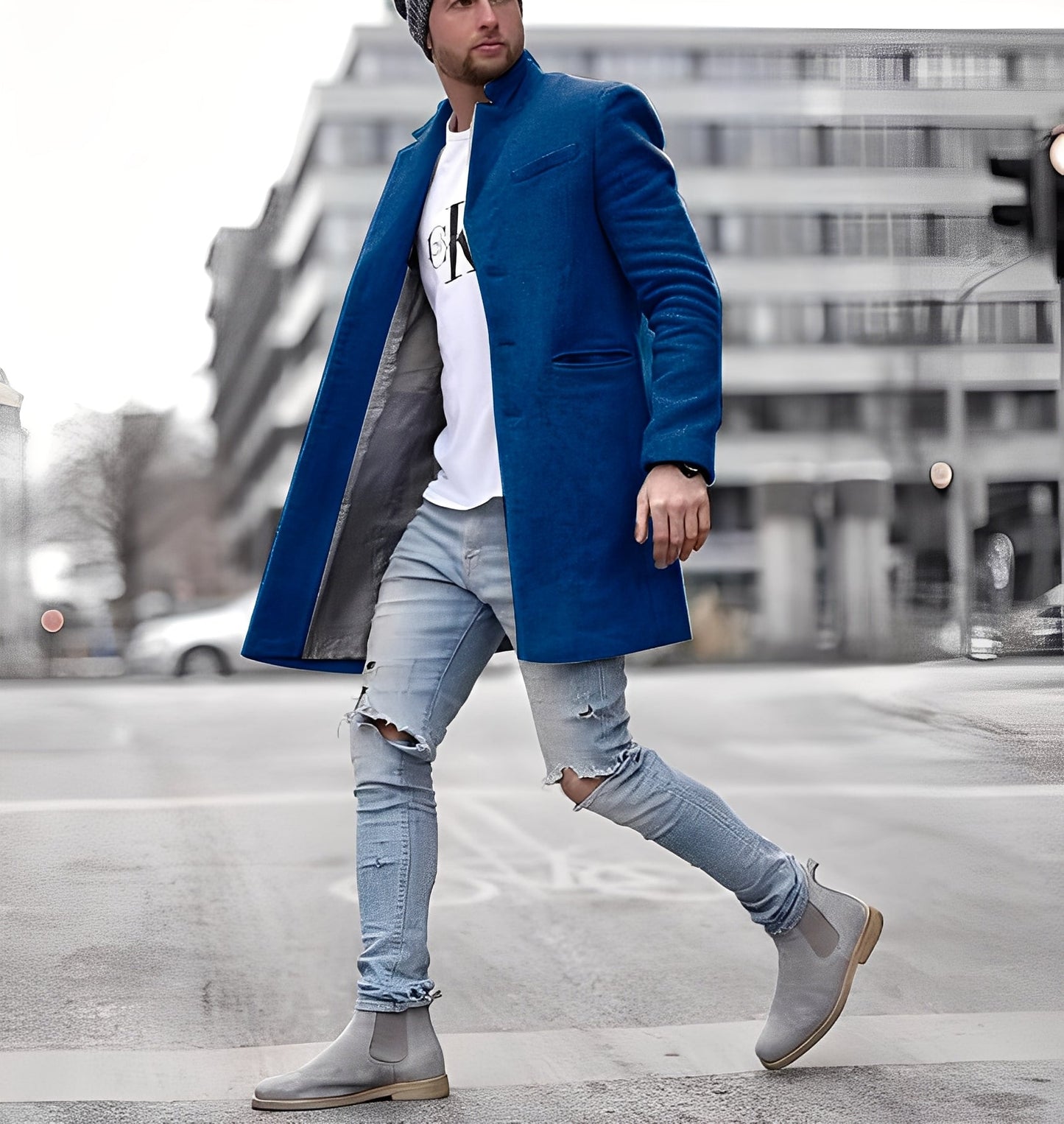 ModeGeist | Lässiger langer Wollmantel für Herren