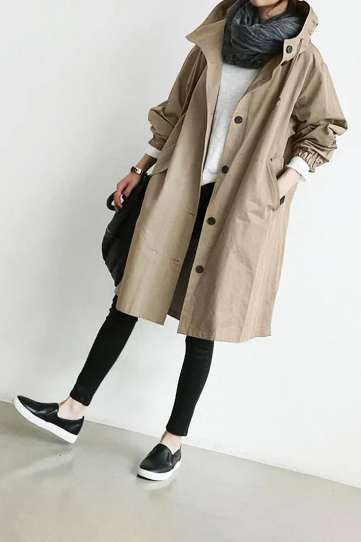 ModeGeist | Trenchcoat mit Kapuze für Frauen Lang, Warm und Perfekt für Den Herbst
