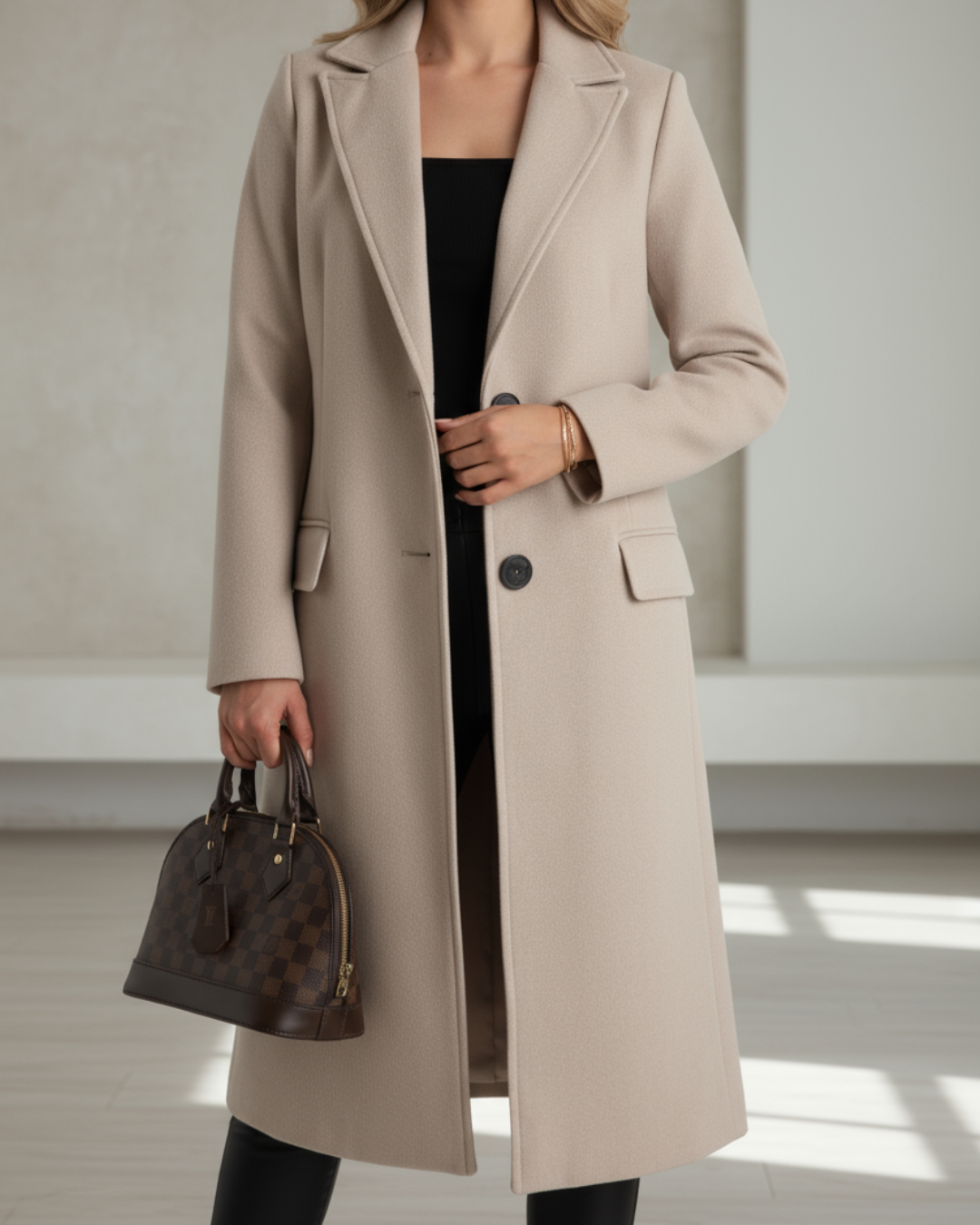 MODEGEIST Damen Mantel Lang Tailliert Klassisch Elegant