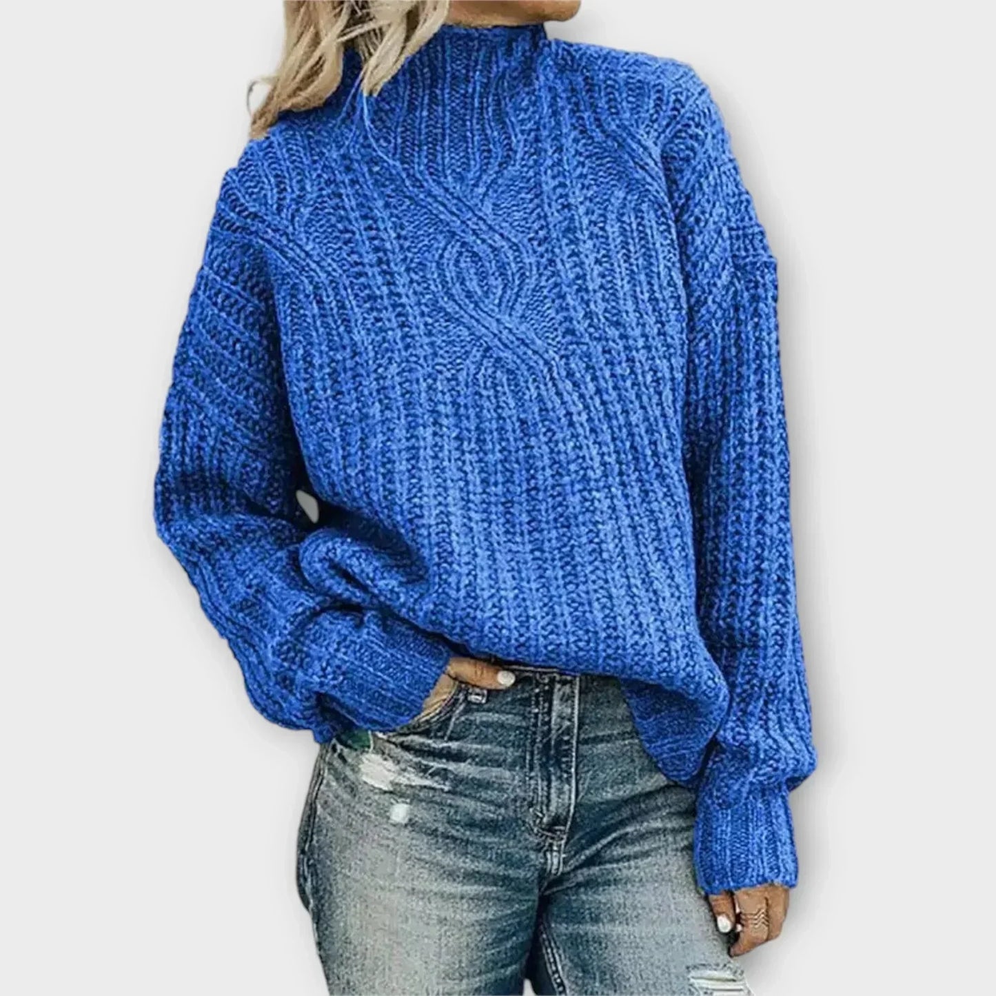 MODEGEIST Damen Pullover Stehkragen Zopfmuster Langarm Strick