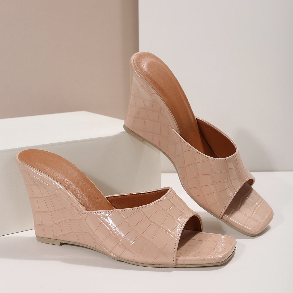 MODEGEIST Damen Keilabsatz-Schuhe Leder Gepolstert Schlangen-Optik