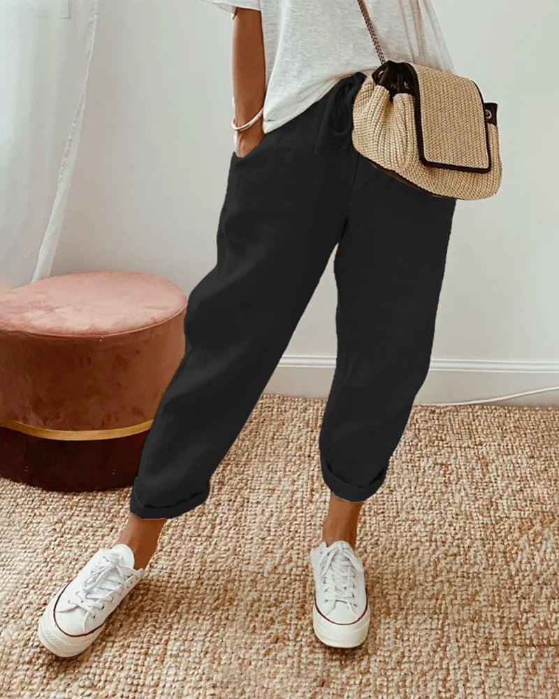 MODEGEIST Damen High-Waist Hose Elastischer Bund Vielseitig