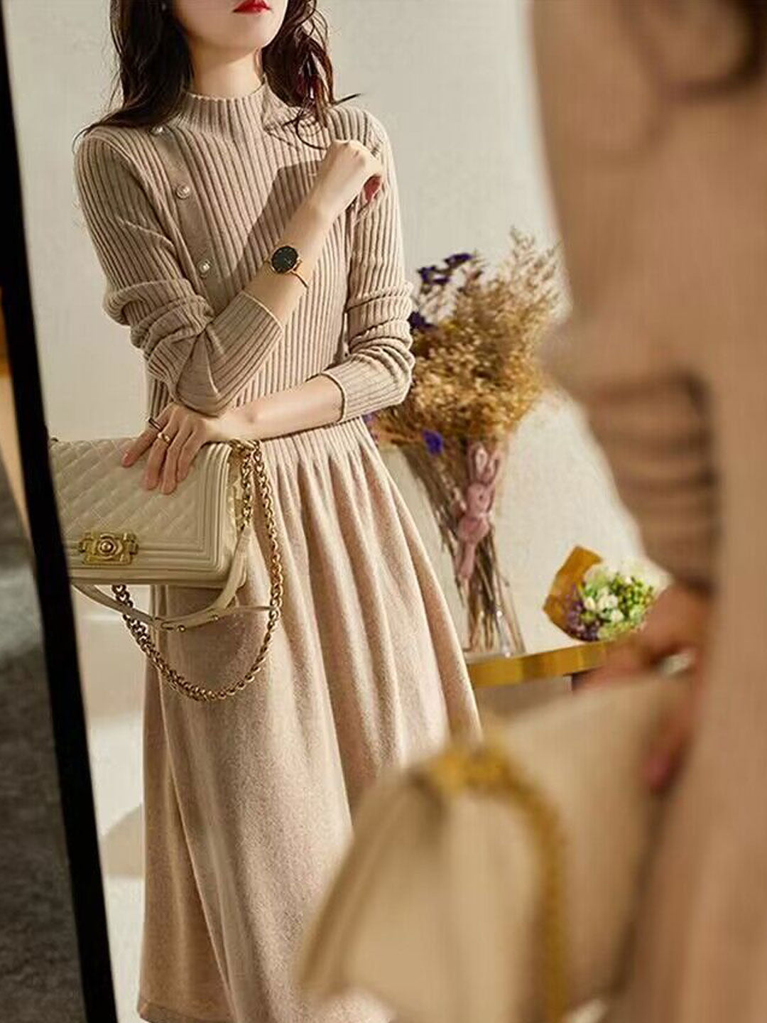 ModeGeist | Kleid - Elegantes Rollkragen Strickkleid