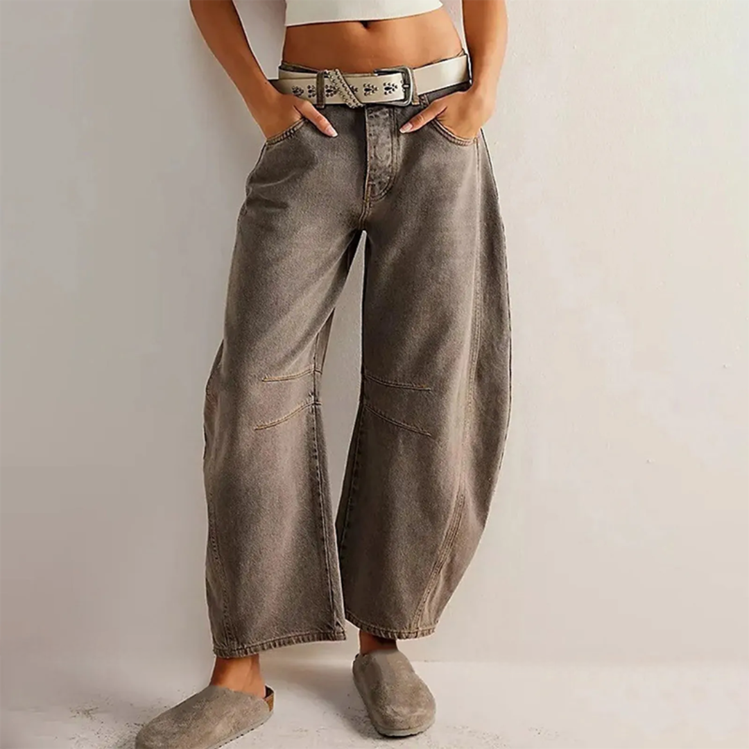 MODEGEIST Damen Barrel-Leg Jeans High-Waist Hellblau