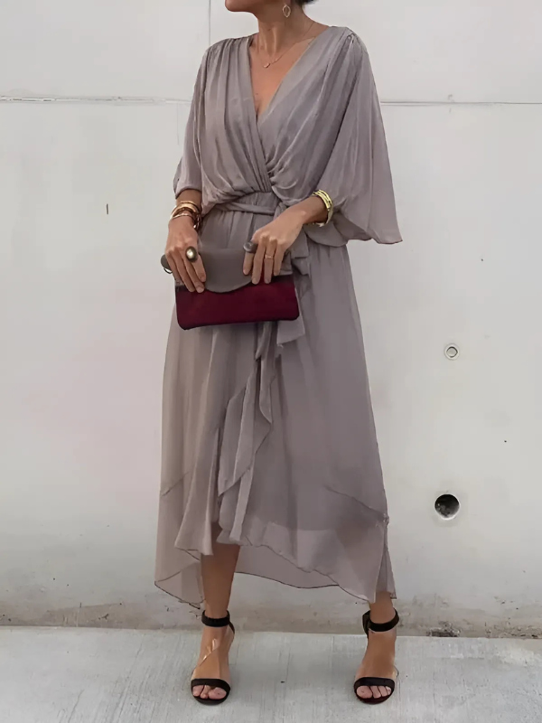 MODEGEIST Damen Wrap Midi-Kleid Verstellbarer Gürtel