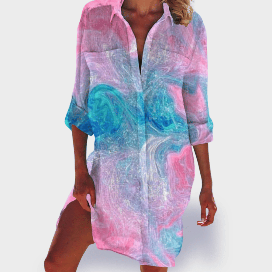 MODEGEIST Damen Fließendes Kleid Lebendiges Design Leichter Stoff