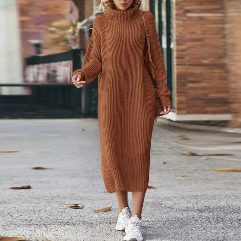 ModeGeist | Bequeme Damen Maxi Pullover Kleid mit Kragen