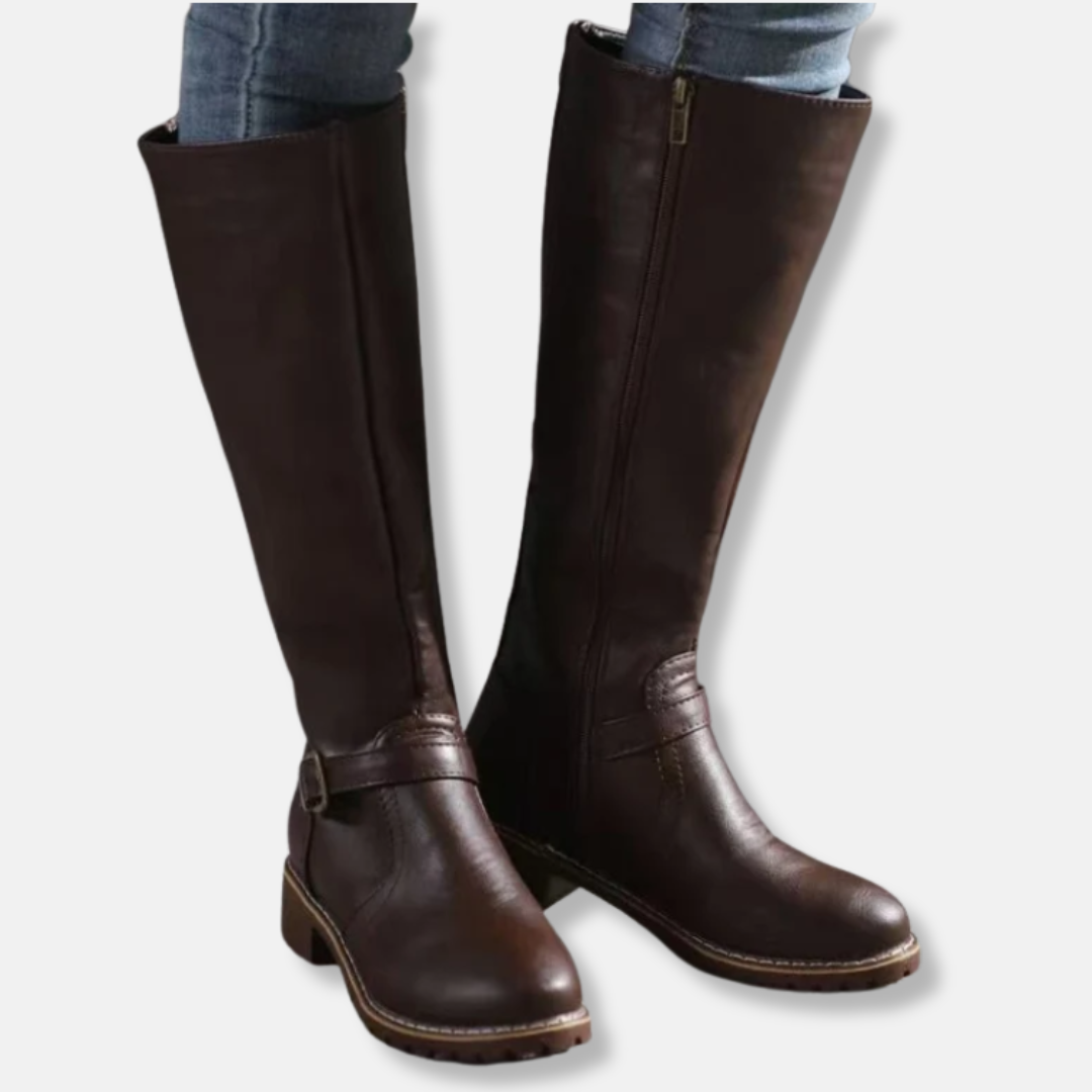 ModeGeist | Stiefel - Lederähnliches Material - Knielanger Schaft - Doppelte Reißverschlussöffnung