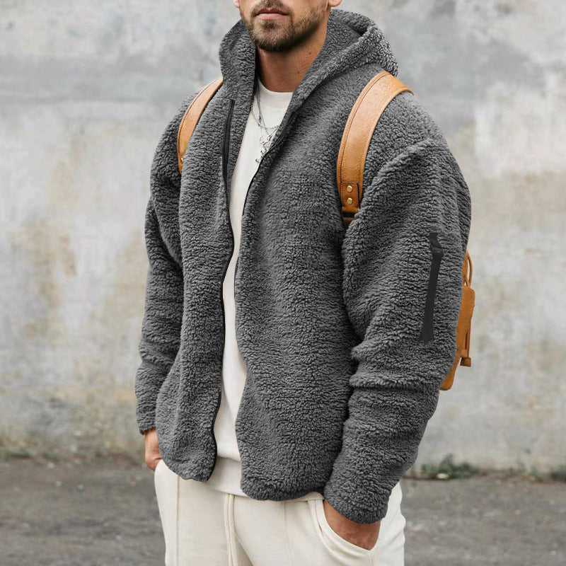ModeGeist | Hüftjacke aus Plüsch mit Kapuze für Männer