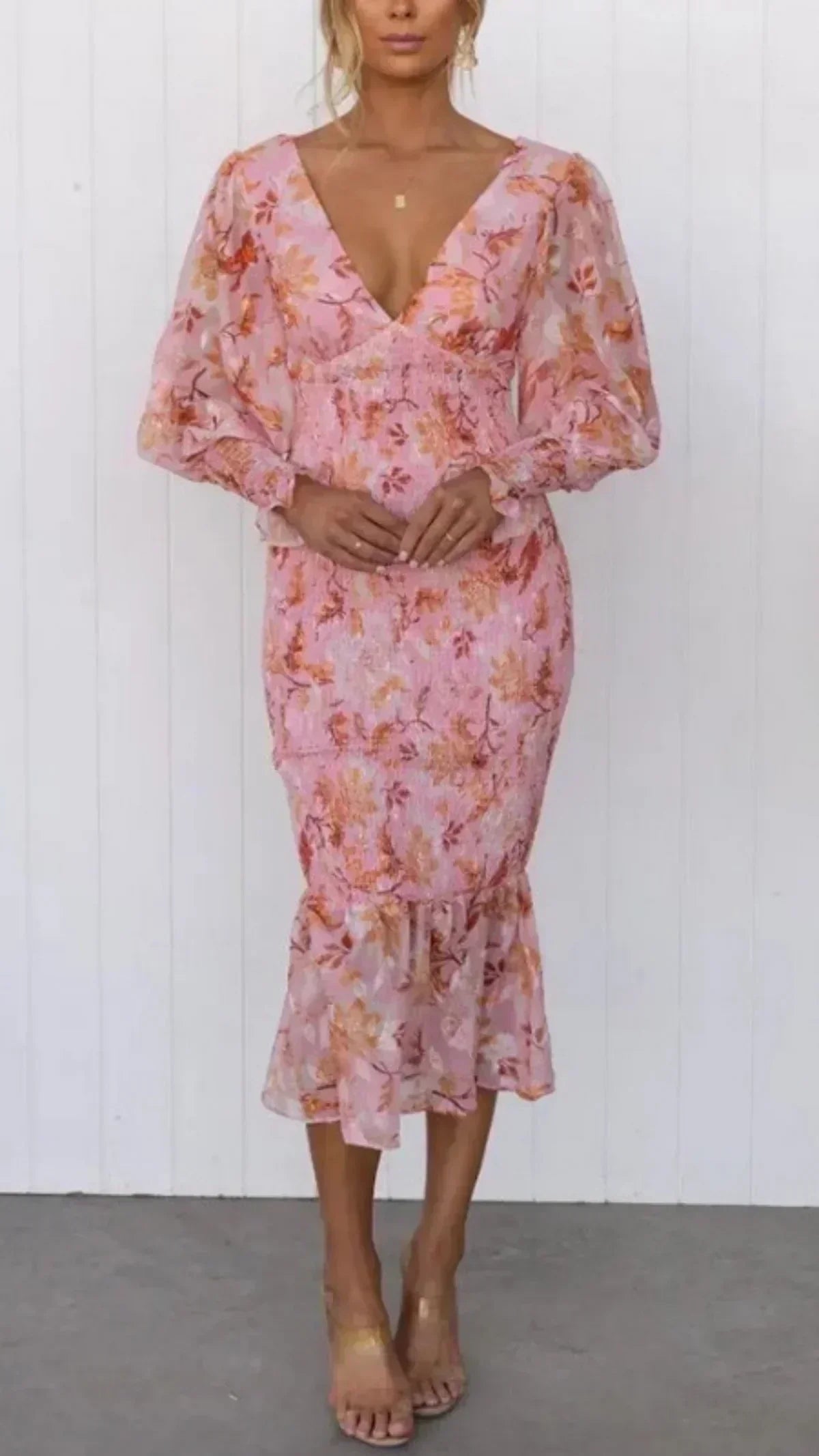 MODEGEIST Damen Blumenkleid A-Linie Kurzarm Baumwolle