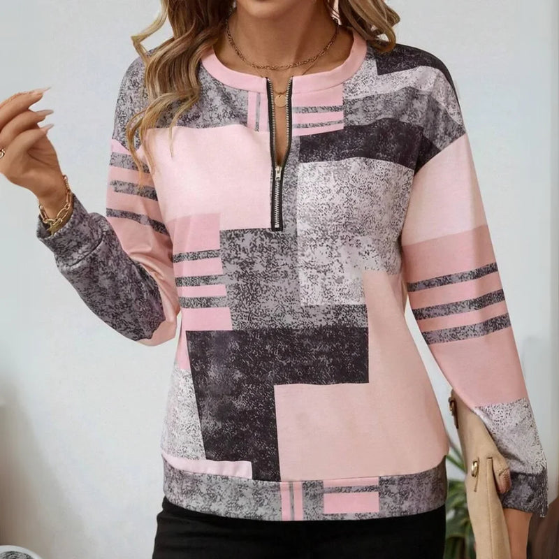 Pullover AGNES mit gemustertem Reißverschluss