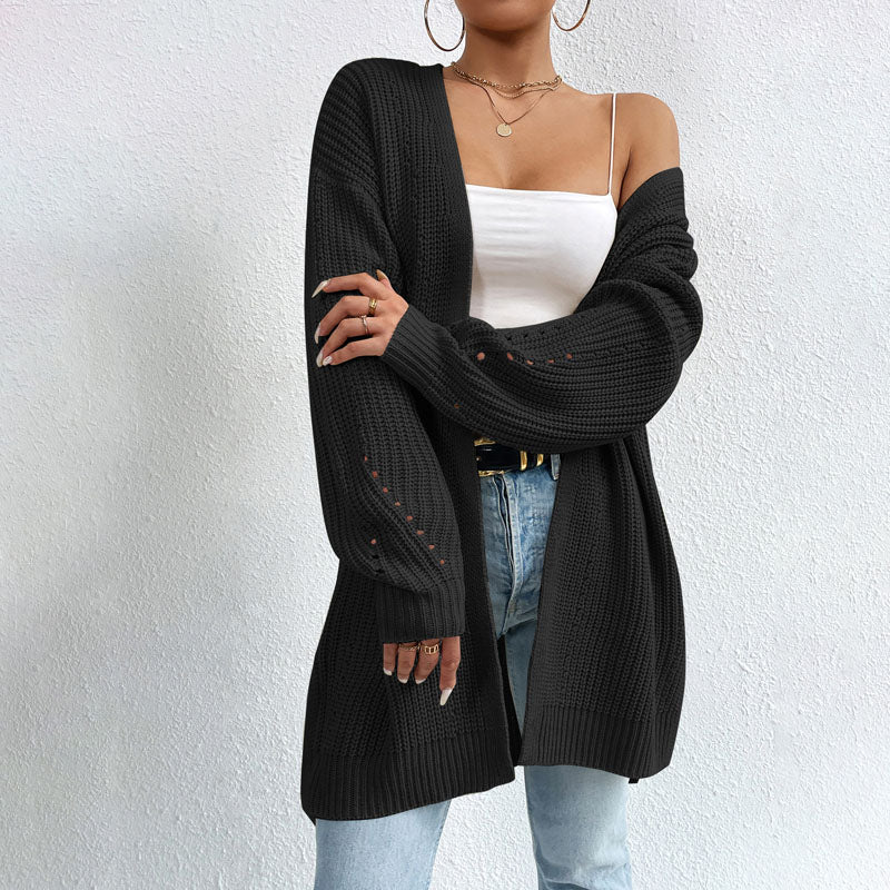 ModeGeist | Einfarbige Elegante Strickjacke mit Taschen