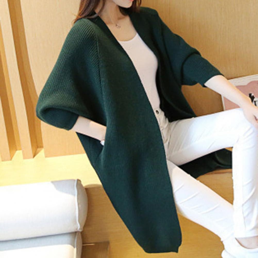 ModeGeist | Langer Cardigan - Weiches Strickmaterial - Offene Vorderseite - Lockere Passform mit Taschen