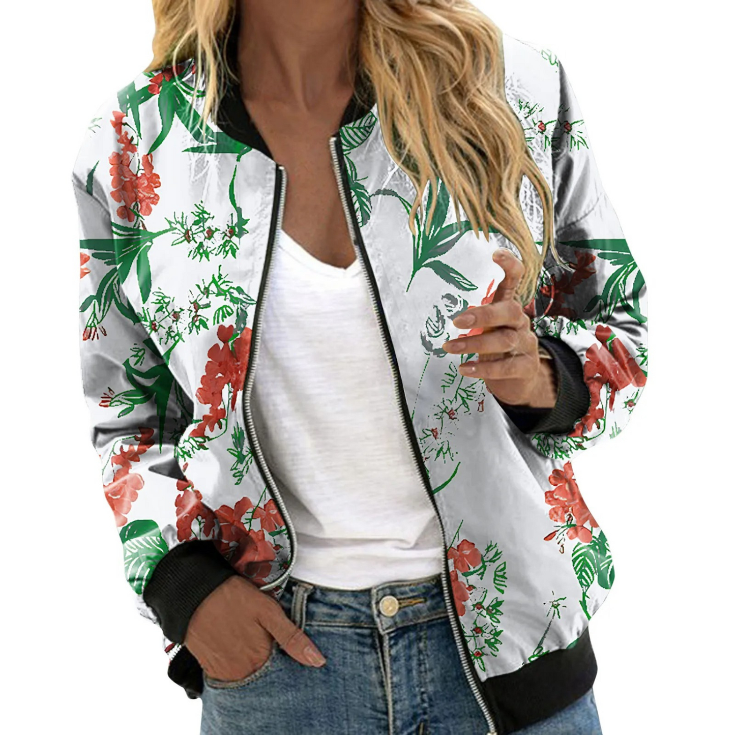 ModeGeist | Blazer mit Lebhaften Blumen für Frauen