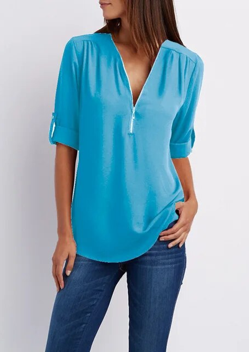 V-Ausschnitt Bluse mit Reißverschluss - Tina