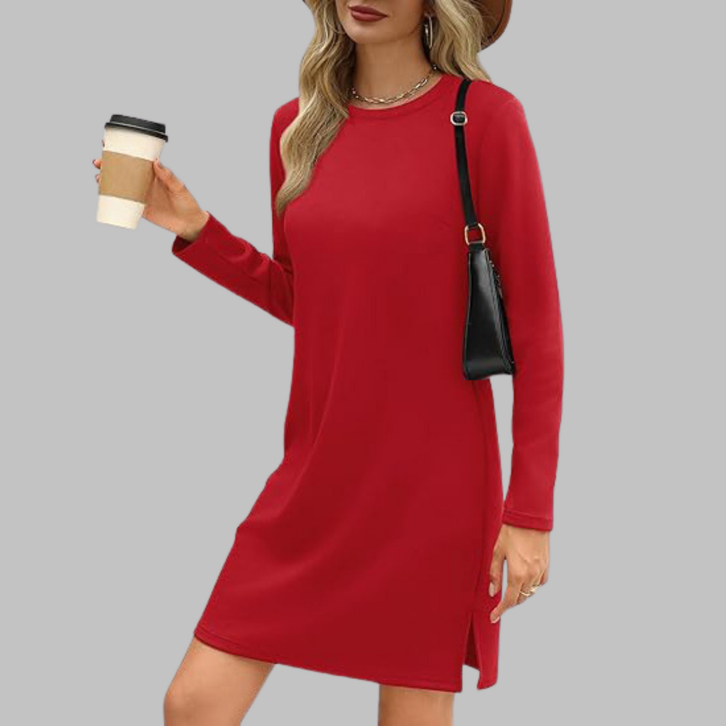 MODEGEIST Damen Langarmkleid Rundhals Relaxed Fit Alltagskleid