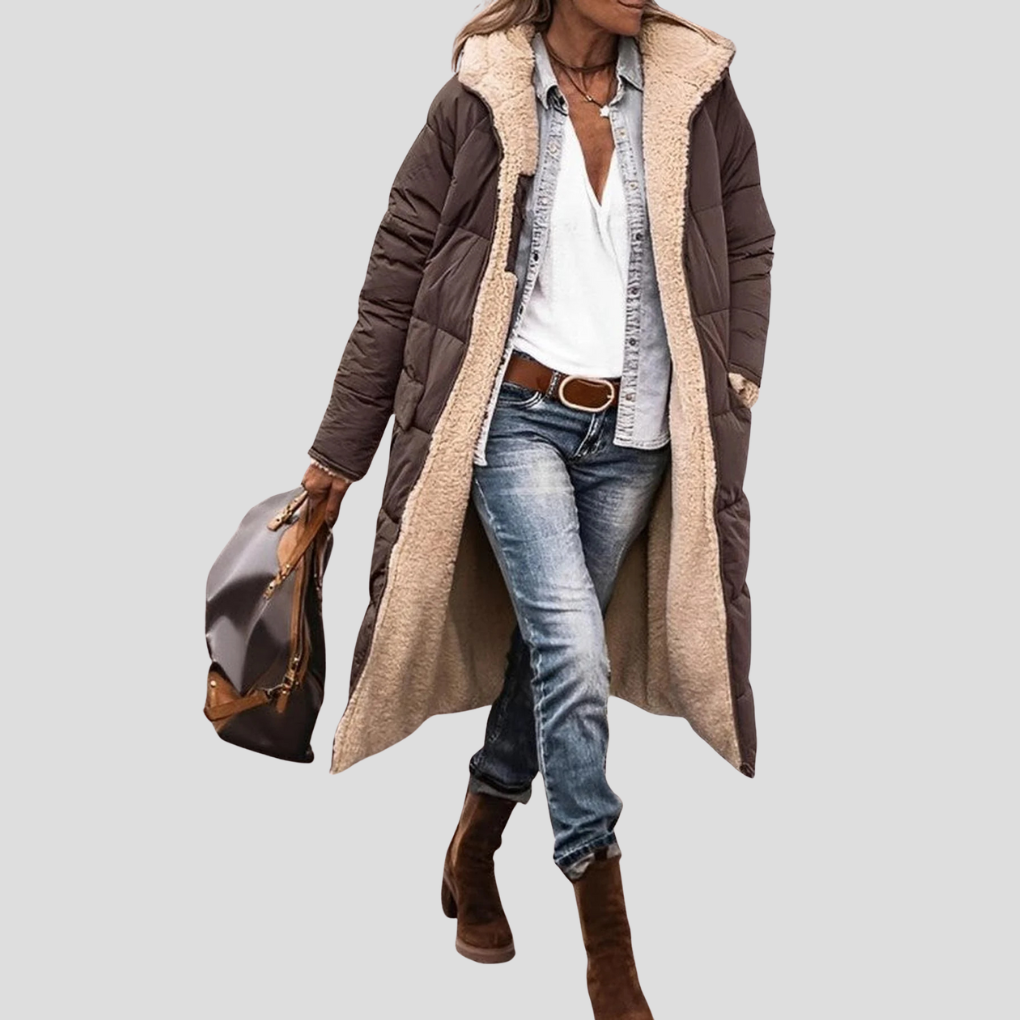 ModeGeist | Langer Wendbarer Wintermantel – mit Kapuze und Teddy Futter