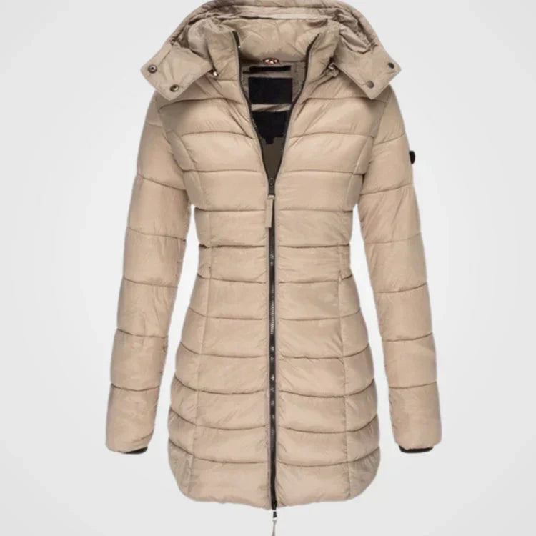 ModeGeist | Lange gesteppte Kapuzenjacke für Damen ideal für den Winter