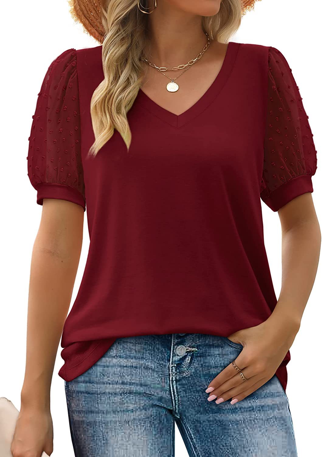 MODEGEIST Damen V-Ausschnitt Top Weicher Stoff Vielseitiger Stil